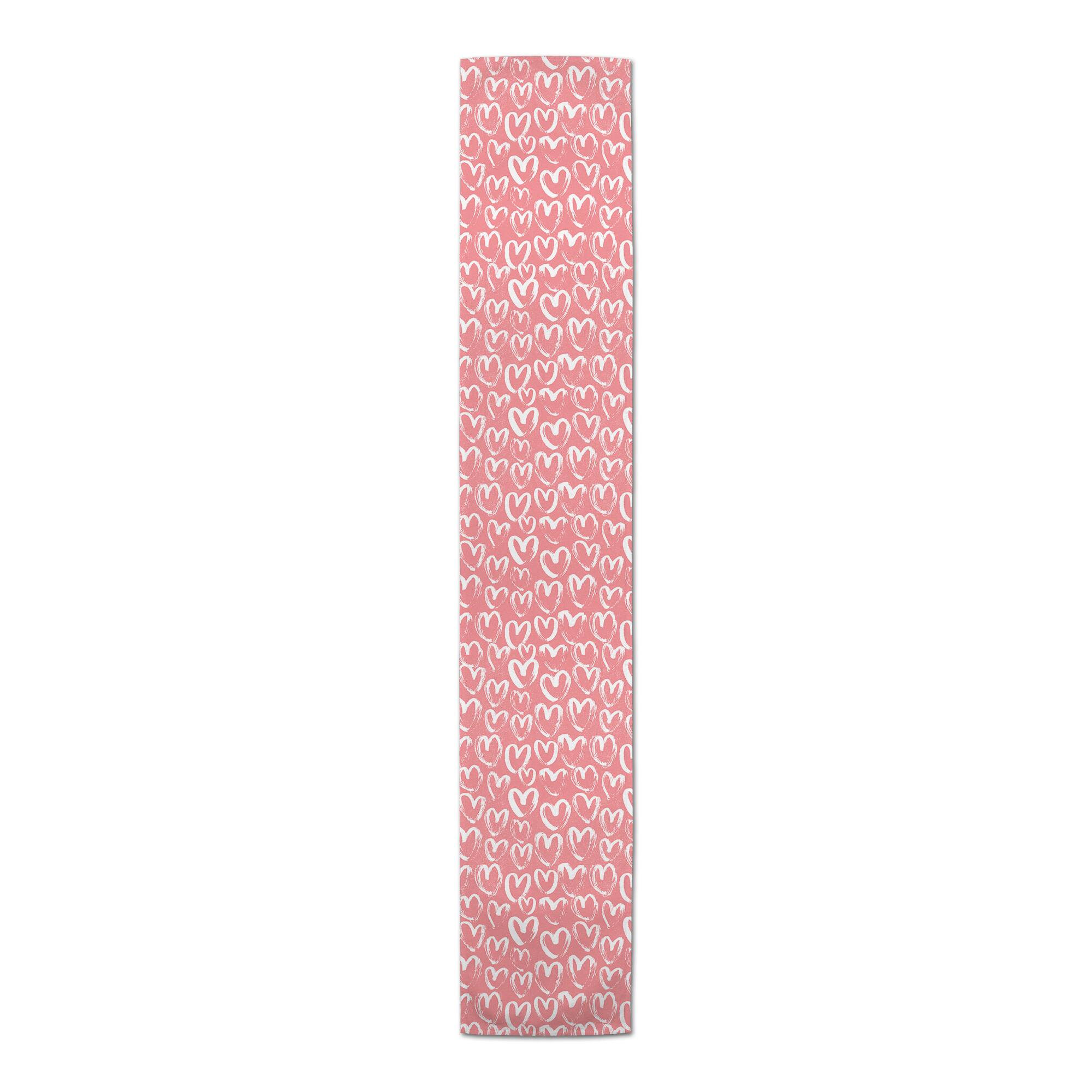 90" Pink & White Scribble Heart Pattern Poly Twill Table Runner